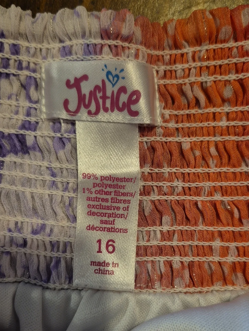Justice Girls Purple and Coral Floral Skirt